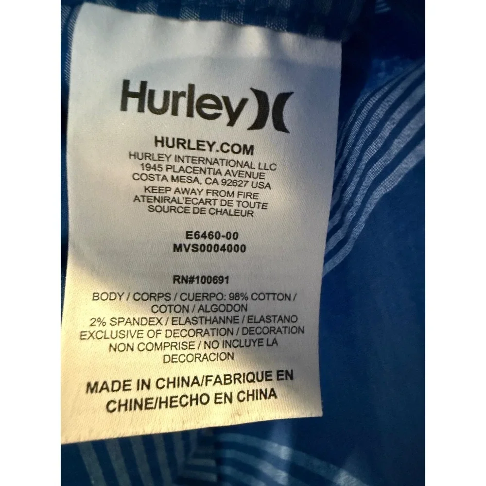 Hurley Mens Blue Striped Short Sleeve Button Down Shirt Medium Casual Surf Style